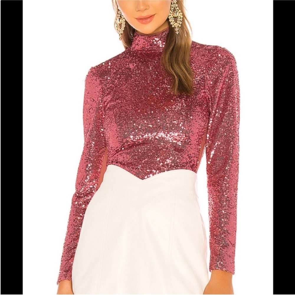 cinq a sept Joan Sequin Top Pink XS